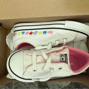 Converse Kids' White Sneakers with Pink and Multicolor Stars